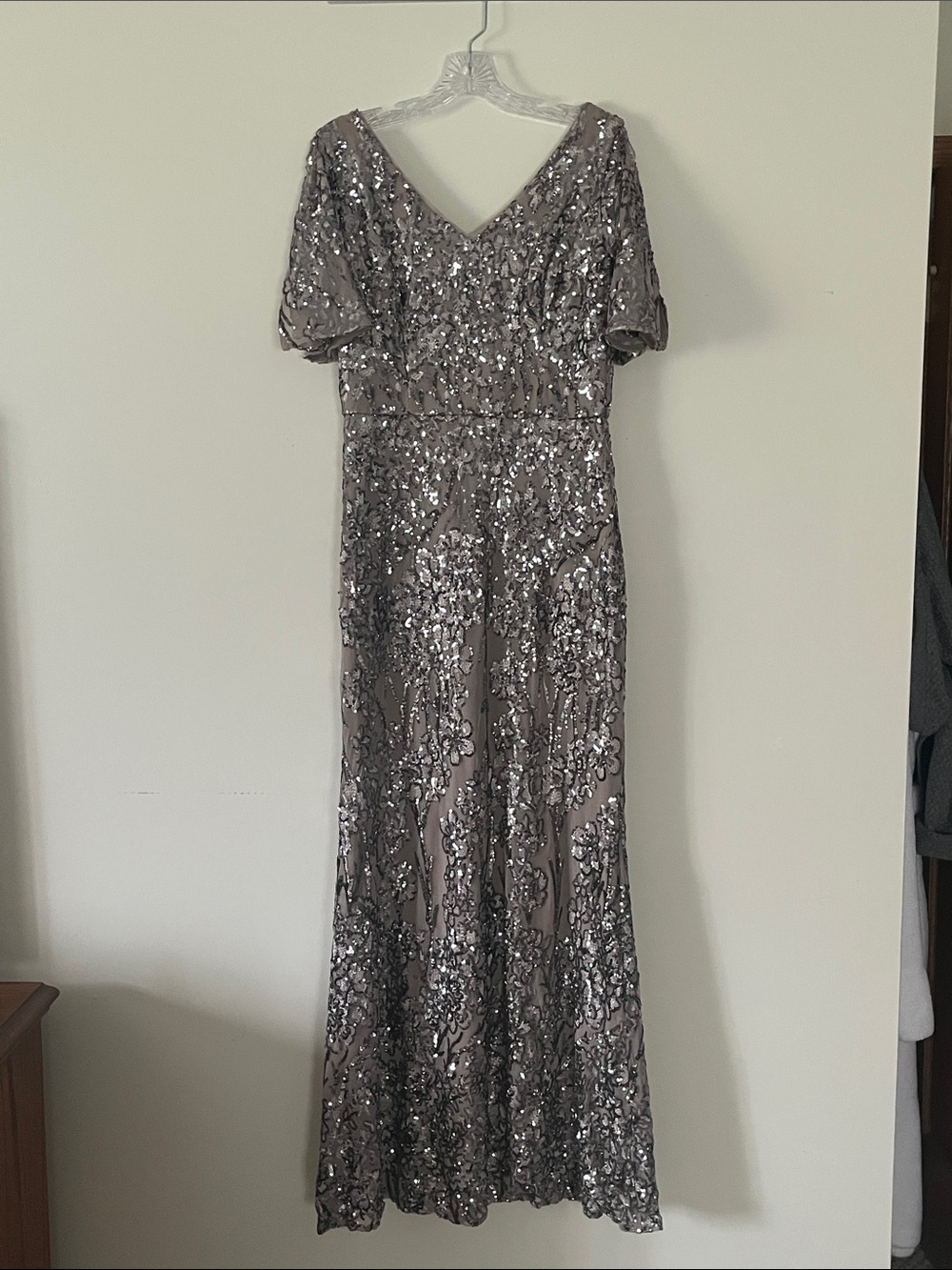 Mocha Sequin V-Neck - Mother of the Bride Dress